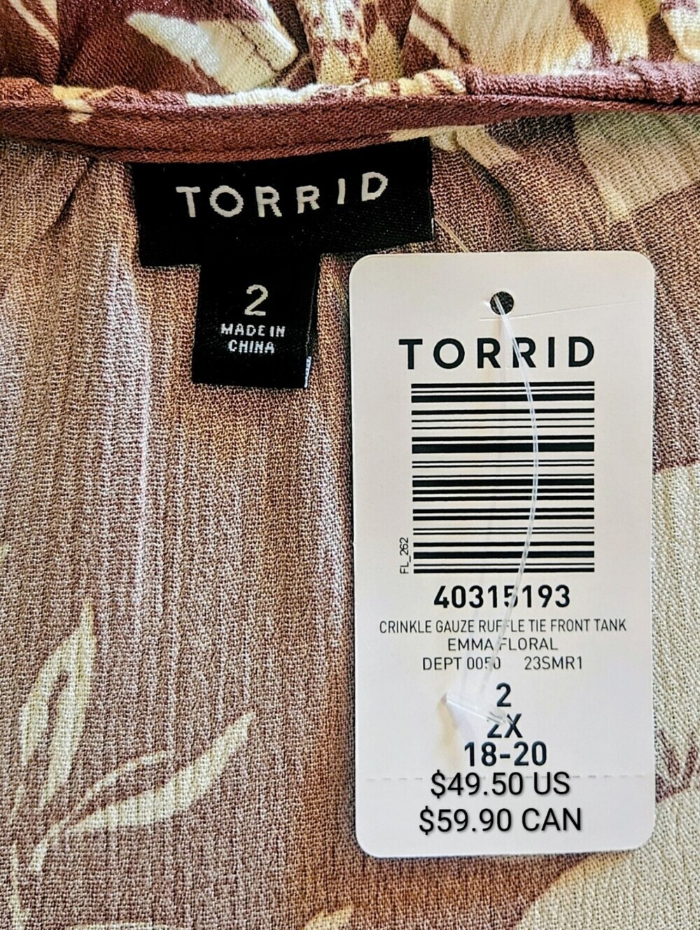Torrid 2X Emma Floral Crinkle Gauze Ruffle Tie Front Tank Top NWT - Picture 12 of 14